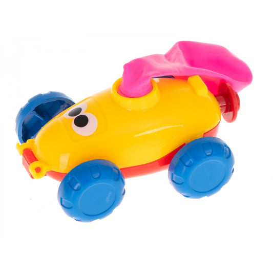Set Lansator de Baloane CAR POWER IdealStore, 13 X 13 X 22 cm, Multicolor, Include dispozitiv pentru umflarea baloanelor, Lansator,12 baloane, crab, 2 masini,1 cosmonaut,1 racheta, Galben