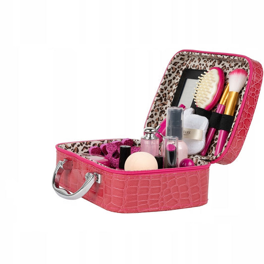 Trusa de Machiaj pentru Copii idealSTORE, Include 22 Elemente de Cosmetice Reale si Manichiura, Non-Toxice, Depozitate intr-o Gentuta cu Maner si Fermoar, Distractia dezvolta Creativitatea si Imaginatia