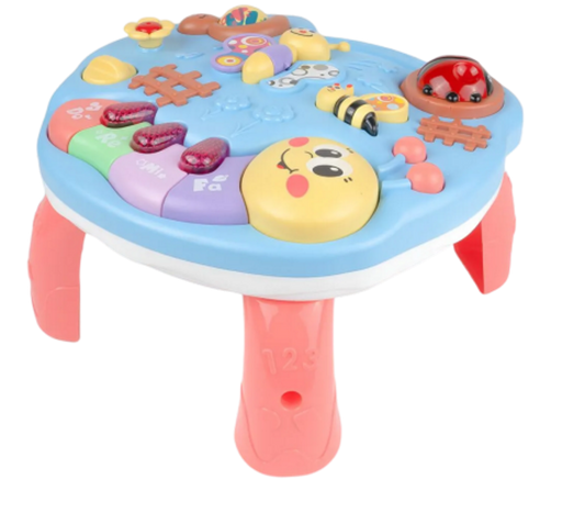 Masuta Educativa 2in1 pentru Bebelusi ZumZum idealSTORE, Accesorizat cu un panou detasabil interactiv cu lumini si sunete, Elemente mobile din panou, Control volum, Capacitatea de a opri vocea, Ajuta la dezvoltarea vazului si auzului