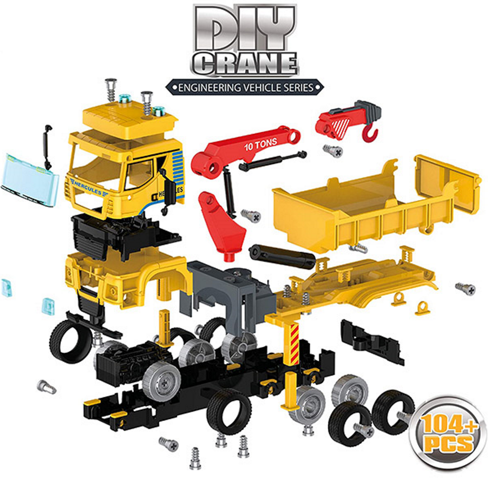 Set De Constructie Educativ Camion cu Macara Hercules idealSTORE, Include 104 Piese de Construit, Efecte de Iluminare, Alimentare pe Baterii, Dezvolta Imaginatia, Precum Si Abilitatile Motorii