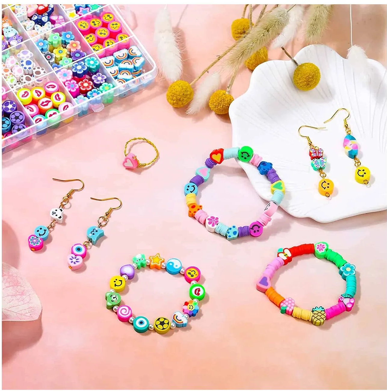 Set de Margele Jewelry Series idealSTORE, Include 480 de Elemente colorate in diferite forme, Sfoara transparenta, Carlig si cleme pentru bijuterii, Cercei, Cutie pentru depozitare, Stimuleaza abilitatile manuale