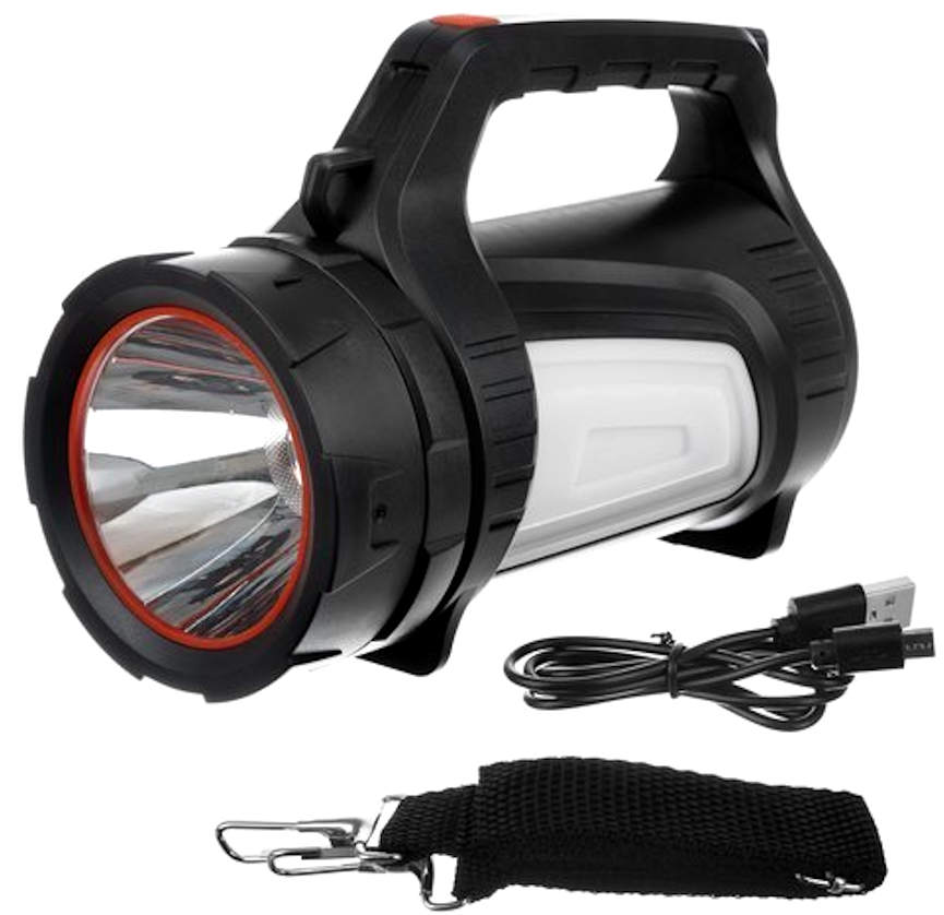 Lanterna LED idealSTORE cu Power Bank 8000mAh, Raza iluminare 500m, 1200 lumeni, Carcasa Ranforsata, Rezistenta la Apa si Praf, 7 Moduri de iluminare, Lumina Rosie de Alarma, iluminare Laterala, Curea de Umar