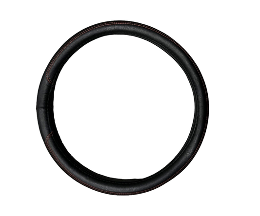 Husa de volan PREMIUM, Cusatura Rosie, Marimea M 37-38cm, Imitatie de piele pentru un aspect placut al masinii si un confort sporit, Reduce gradul de oboseala, permite manevrarea mult mai usoara a volanului si protejeaza impotriva degradarii, NEGRU