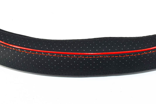 Husa volan sport IdealSTORE tesit FX99 din imitatie de piele marimea M 37-39cm, culoare negru - cusatura rosie