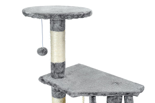 Ansamblu de joaca pentru pisici idealSTORE CatHeaven5 tip turn cu 5 niveluri, Acoperit cu un material durabil, Moale la atingere, Accesorizat cu franghie verticala pentru joaca, Scara, Loc pentru odihna