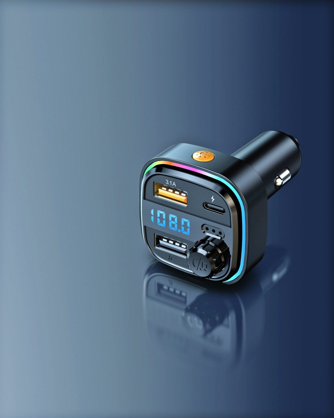 Modulator FM idealSTORE cu Bluetooth si Functie de Incarcare, Radio FM87,5-108MHz, Functie de apelare maini libere, Sloturi USB, Card TF, Lumini-LED, Frecventa -20Hz-20KHz, Bt -+2dbm, MP3, WAV, MIC 0,5 ~ 2M, Versiunea Bluetooth -5,3