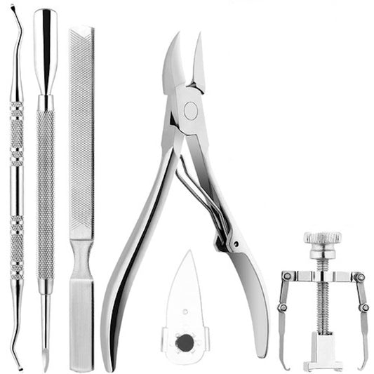 Kit Profesional pentru Unghii incarnate idealSTORE, pentru Maini si Picioare, din Otel Chirurgical, contine 6 Unelte Profesionale, Cutie de Depozitare