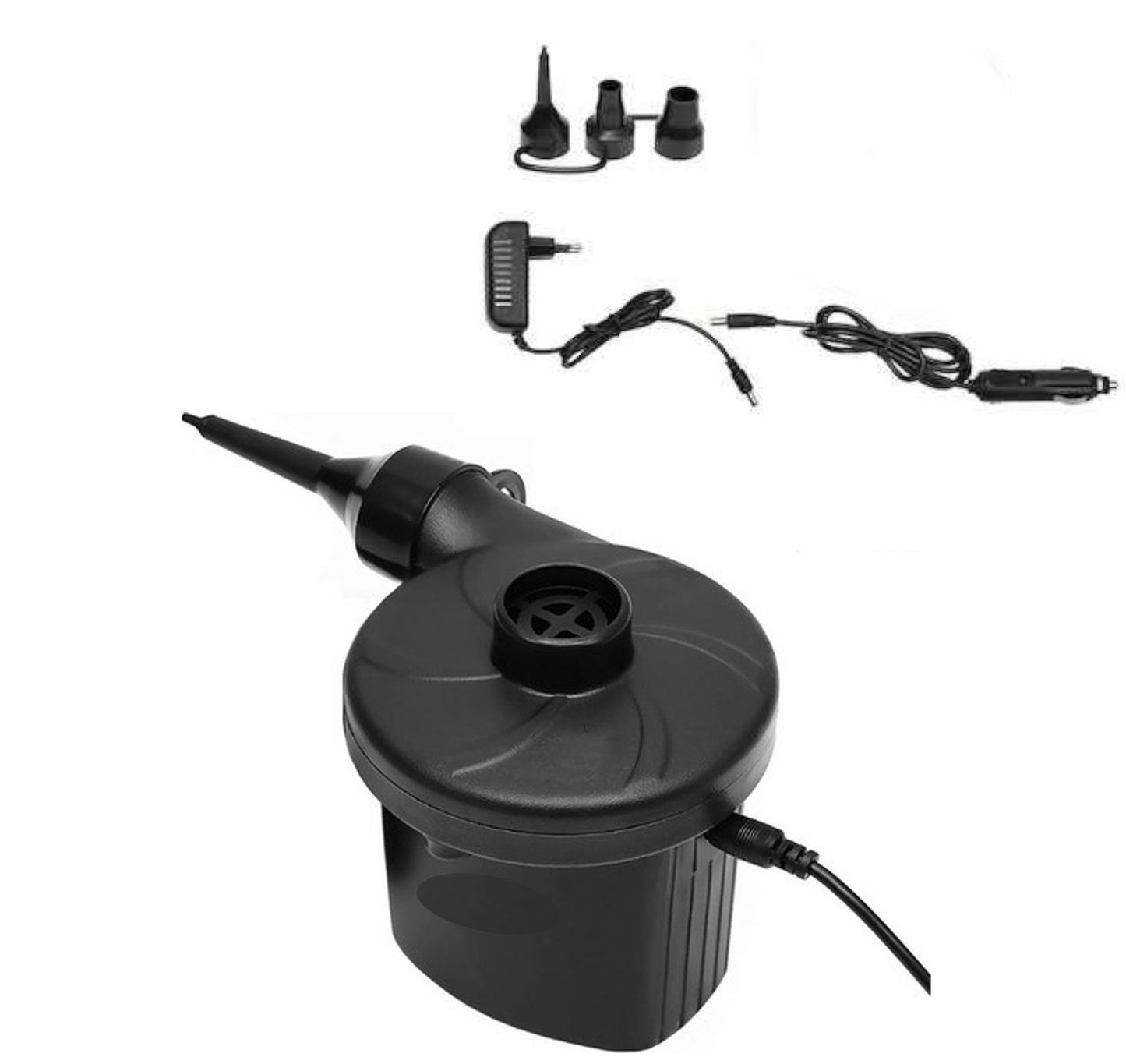 Pompa Electrica idealSTORE, Alimentare la Priza Bricheta Auto 12V si Priza 240V, cu 3 Duze pentru Umflat/Dezumflat Saltele, Piscine, Mingii, Jucarii Gonflabile, cu Intrerupator ON-OFF, Putere 50W