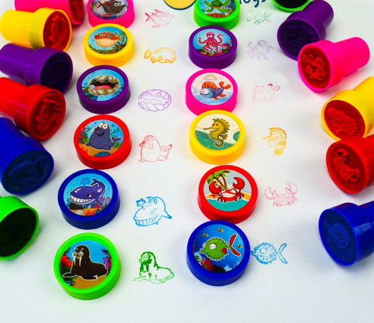 Set 60 de Stampile de Jucarie cu Animal Print idealSTORE, Usor De Spalat De Pe Piele, Stimularea Simturilor si Influenta Asupra Dezvoltarii Copilului, Multicolor