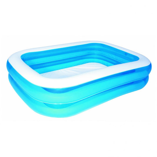 Piscina gonflabila IDL Little Family Fun, Capacitate 506 l, Dimensiune 201 x 150 x 51 cm, Forma Dreptunghiulara, Culoare Albastru-Alb, Material Vinil alaturi de Kit de reparatie cadou