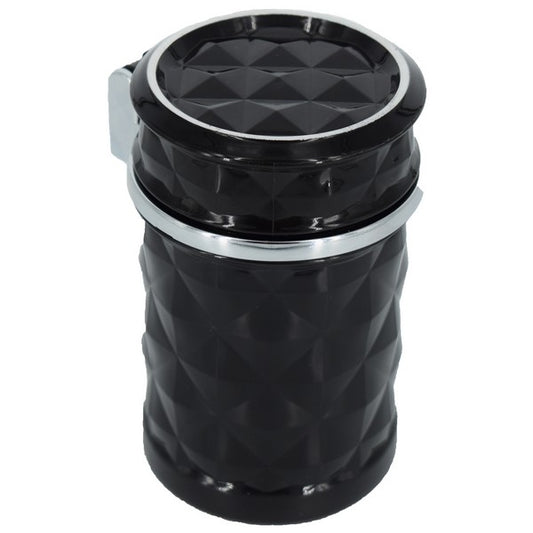 Scrumiera Auto Rotunda, MCT Cars, Iluminare LED, Prindere 2in1: Grila, Ventilatie sau Suport Pahar, Negru