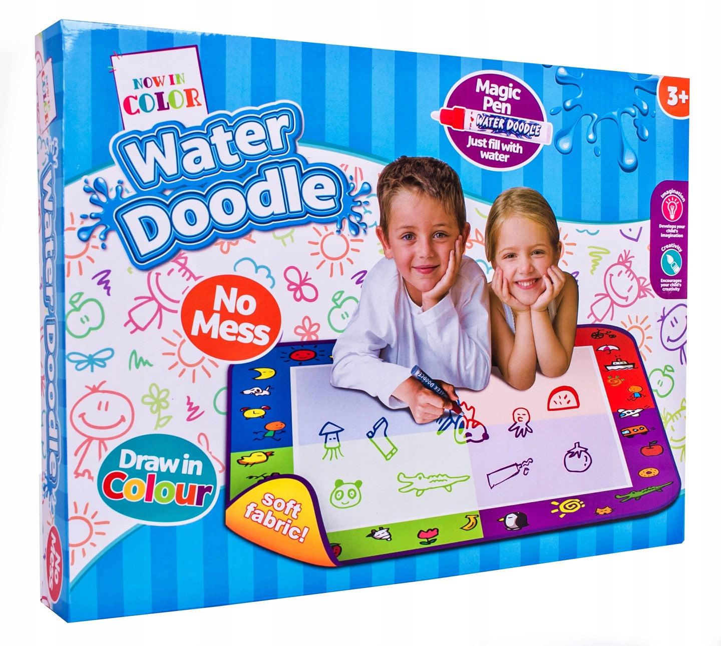 Covoras Creativ pentru desen cu apa idealSTORE FIRST PAINTING, Dimensiuni 70 x 70 cm, Se poate desena in 4 culori: rosu, albastru, verde si violet