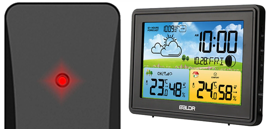 Statie Meteo fara fir IDL Baldr@+ cu Senzor Exterior, Higrometru, Barometru, Prognoza meteo, Fazele Lunii, Pictograma nivel de Confort, Ceas cu Alarma, Ecran luminat, culoare Negru
