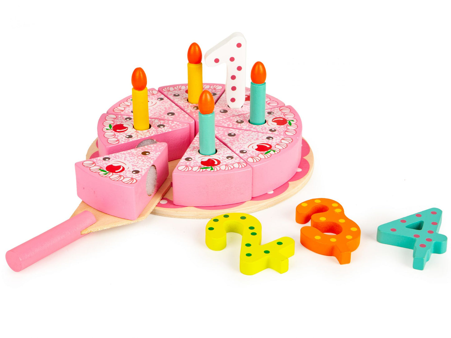 Tort din lemn idealSTORE Sweet Cake Birthday, Diametrul 15 cm, Dezvolta abilitati manuale si imaginatie
