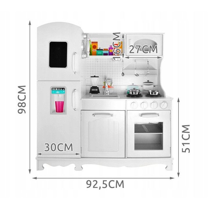 Bucatarie din lemn premium idealSTORE Chef's Max Cook, Dimensiuni 98 x 92.5 x 30 cm, Iluminare LED, Echipata complet, Include elemente mobile, Accesorizata cu ustensile specifice, Creste abilitatile manuale si de actorie