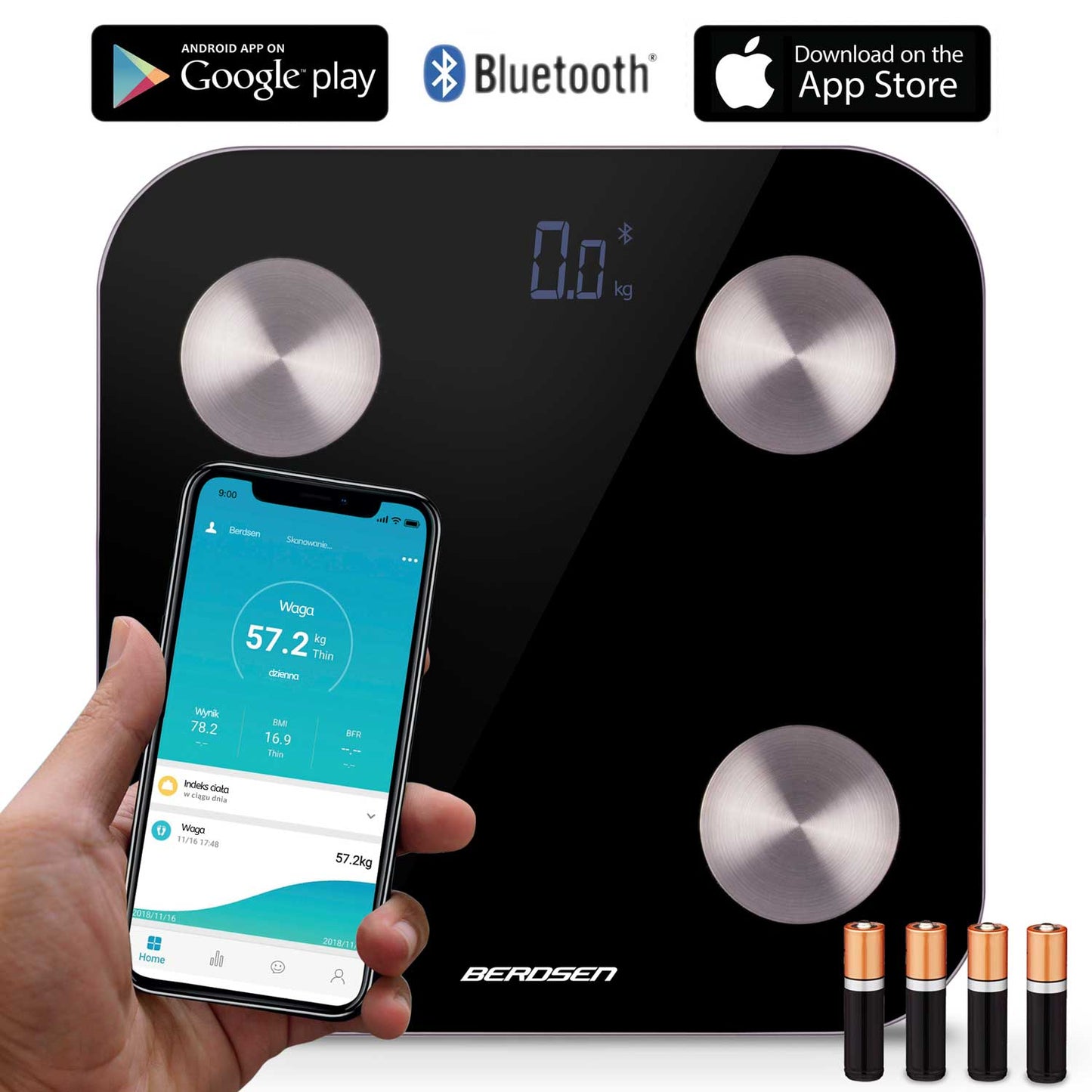 Cantar Corporal Profesional idealStore ProfiBerd, Conectare prin Bluetooth, 10 Functii Analitice, Greutate Maxima 180 Kg, Indice Masa Corporala, Cantitate Tesut Adipos si Masa Musculara, Consumul de Calorii, Cantitate tesut Osos