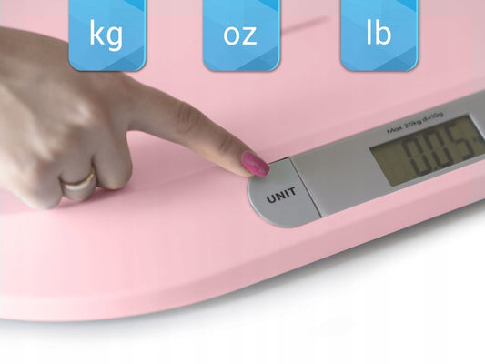 Cantar Electronic pentru Bebelusi, Display Lcd Mare, Functie Hold, Precizie Inalta, Memoreaza Ultima Masuratoare, Structura Stabila, Forma Ergonomica, Sustine 20 Kg, Baterii Incluse, Roz