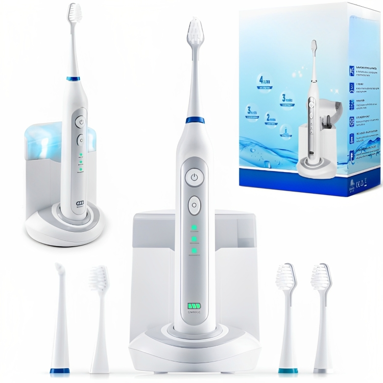 Periuta de dinti electrica IdealStore, 40.000 rotatii/min, lampa UV pentru curatarea capetelor rotative dupa utilizare, incarcare prin inductie, 3 programe de functionare, 5 capete incluse si statie de incarcare cu spatiu de depozitare a accesoriilor