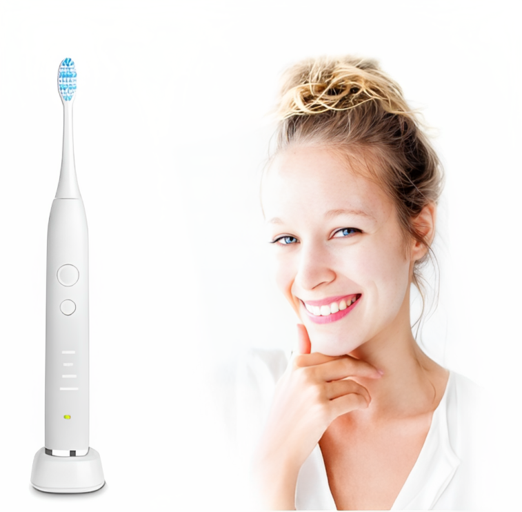 Periuta de dinti sonica profesionala IdealStore alba, 40000 rotatii pe minut cu 4 moduri de functionare, 3 capete interschimbabile si statie de incarcare