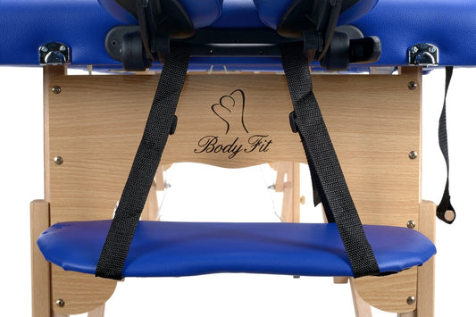 Masa de masaj Pliabila idealSTORE BLUE, Inaltime reglabila, Include geanta de transport, Cotiera, Tetiera, Sarcina MAX 250 KG