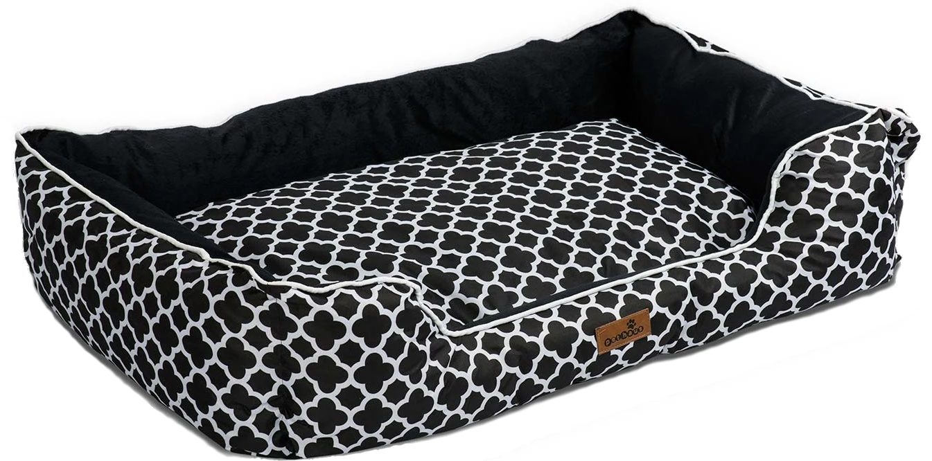 Pat pentru caine-pisica IdealSTORE, Dimensiunile tarcului 100x70cm, 25 de cm inaltimea marginii, Rezistent la zgarieturi, alb-negru