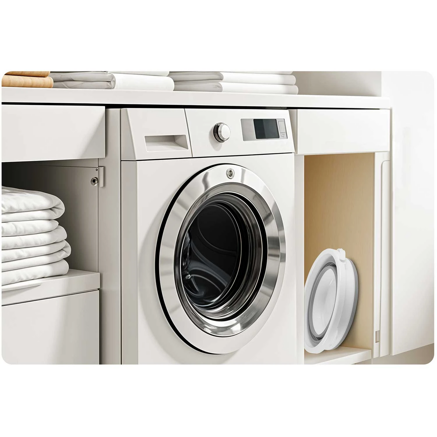 Cos de rufe idealSTORE stil Galeata, Pliabil, cu Maner si Capac, Utilizare Universala, Asamblare Simpla si Intuitiva, Constructie Solida, Capacitate maxima 10 litri, Usor de Depozitat