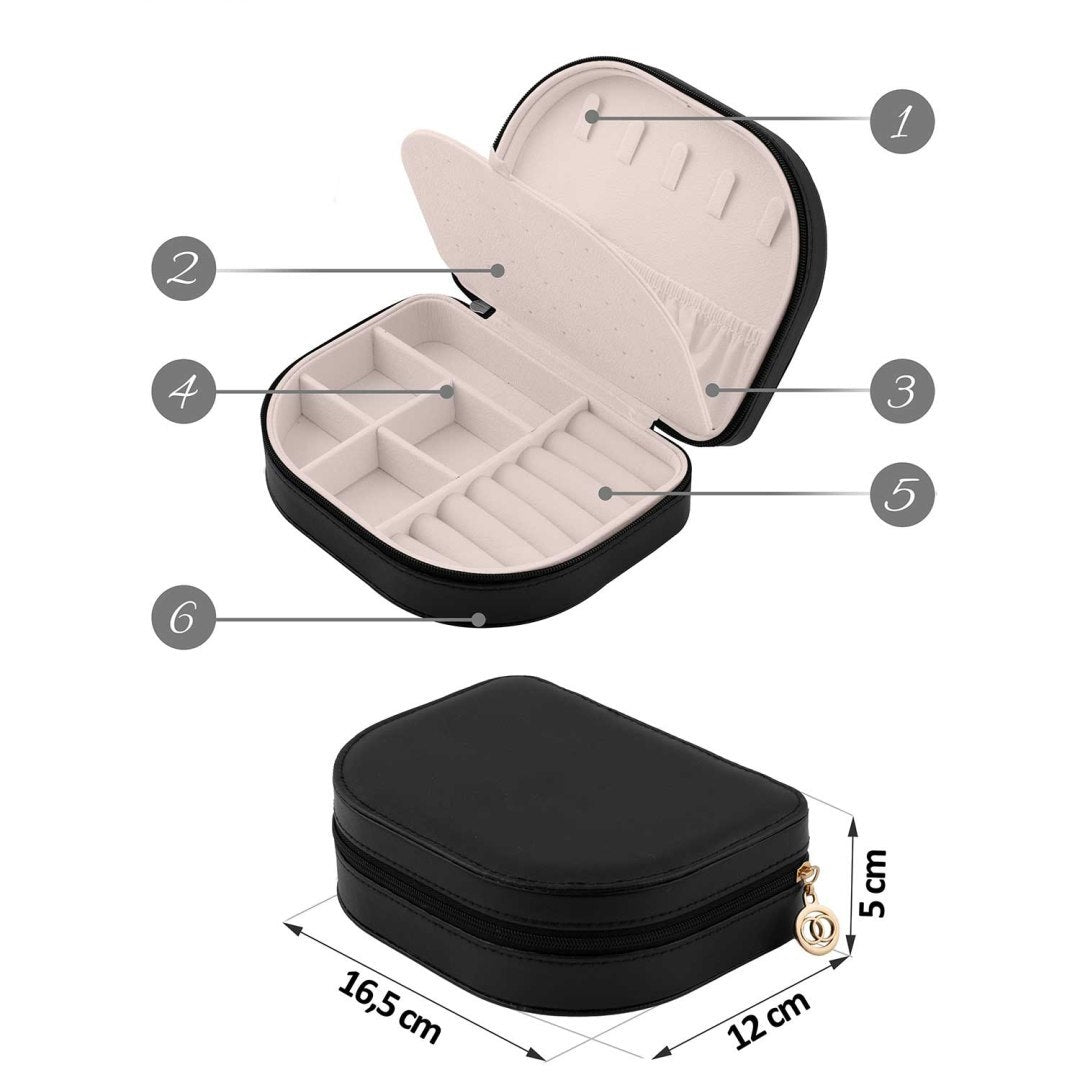 Cutie de Bijuterii idealSTORE, Incuietoare Puternica, Piele Ecologica, Materiale Premium, Umerase pentru Coliere, Spatii pentru Cercei si Inele, Extrem de Incapatoare, Rafinata, Neagra