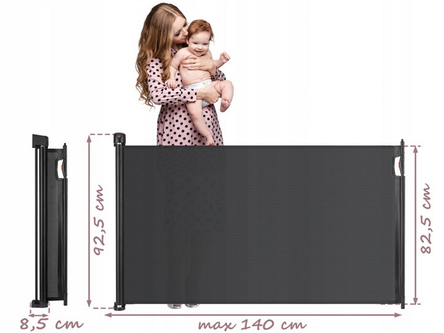 Poarta de Siguranta Rulanta idealStore Barrier Children, dImensiuni 140 cm x 92.5 cm, Latime ajustabila, fara Prag, Silentioasa, Utilizare Multipla, Material rezistent la Murdarie, Culoare Negru