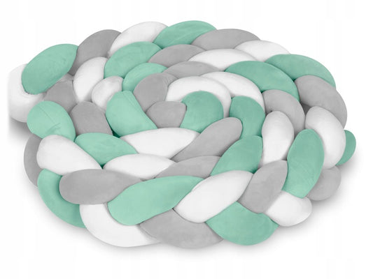 Protectie Laterala pentru Patut Bumper Rico idealSTORE, Lungime 3 m, Material moale, Placut la atingere, Protejeaza impotriva curentilor de aer si a loviturilor, Antialergic, Verde-Gri