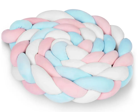 Protectie Laterala pentru Patut Bumper Rico idealSTORE, Lungime 3 m, Material moale, Placut la atingere, Protejeaza impotriva curentilor de aer si a loviturilor, Antialergic, Albastru-Roz