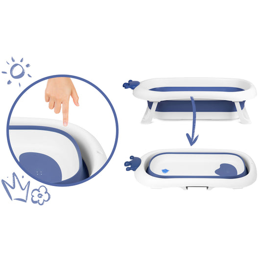 Cadita pentru Bebelusi Baby BathTub idealStore, Pliabila, Perna Inclusa Detasabila, Dop cu Senzor de Temperatura, Picioare Solide, Finisaj Antiderapant, Design Erconomic, Sarcina Maxima 45 kg, Albastra