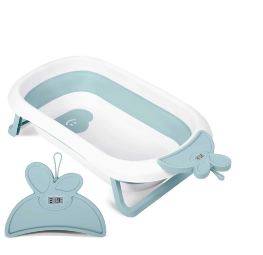 Cadita cu Termometru LCD pentru Bebelusi SuperBath idealSTORE, Pliabila, Dop cu Senzor de Temperatura, Picioare Solide, Finisaj Antiderapant, Design Ergonomic, Sarcina Maxima 45 kg, Blue