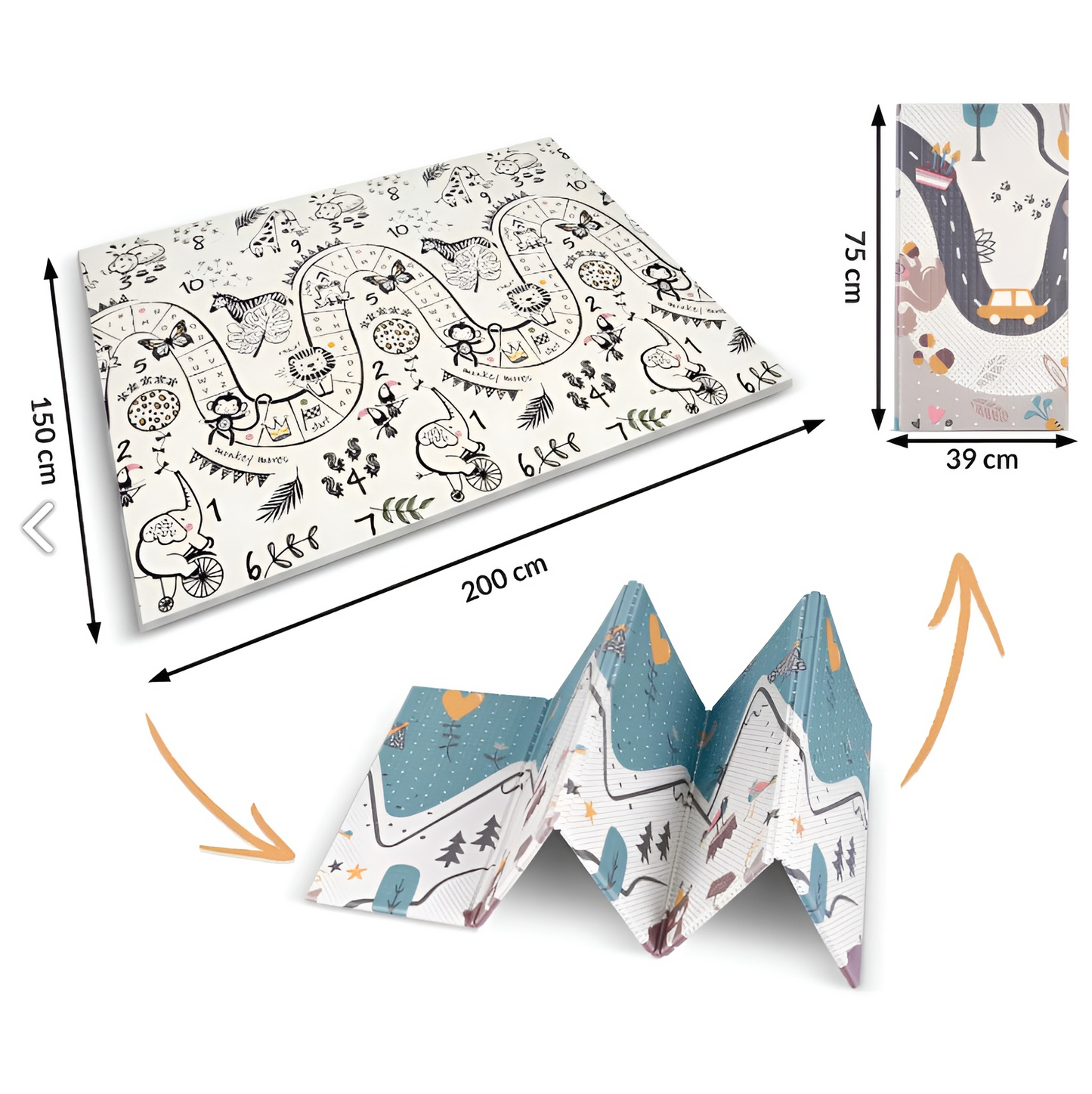 Covoras pliabil First Steps, din spuma cu doua fete IdealStore, Dimensiune 200 X 150 X 1, Termorezistent, Sistem antialunecare, Imprimeuri calde, Usor de intretinut