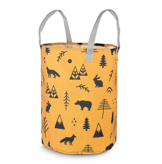 Cos Pentru Jucarii Rikko idealSTORE, Dimensiuni 60 x 35 cm, Material Impermeabil, Tesatura de Bumbac, Practic si Modern, Galben