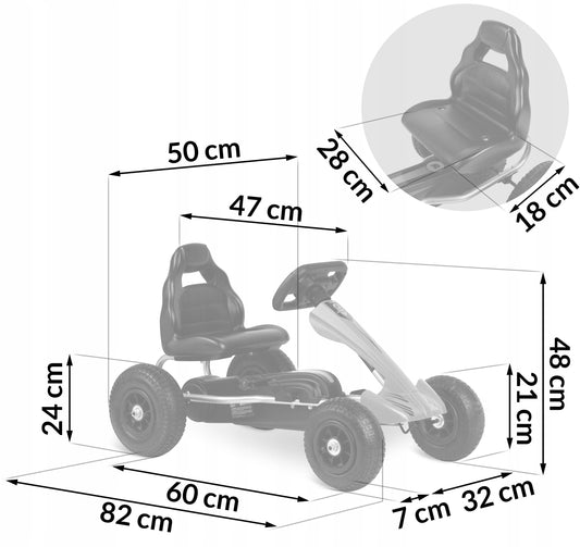 Kart Profesional Go Kart idealstore, Dimensiuni 48x82x46, Scaun Reglabil, Roti Mari, Volan Confortabil, Cadru Otel, Lant de Distributie, Directie Inainte-Inapoi, Greutatea Maxima 30 kg