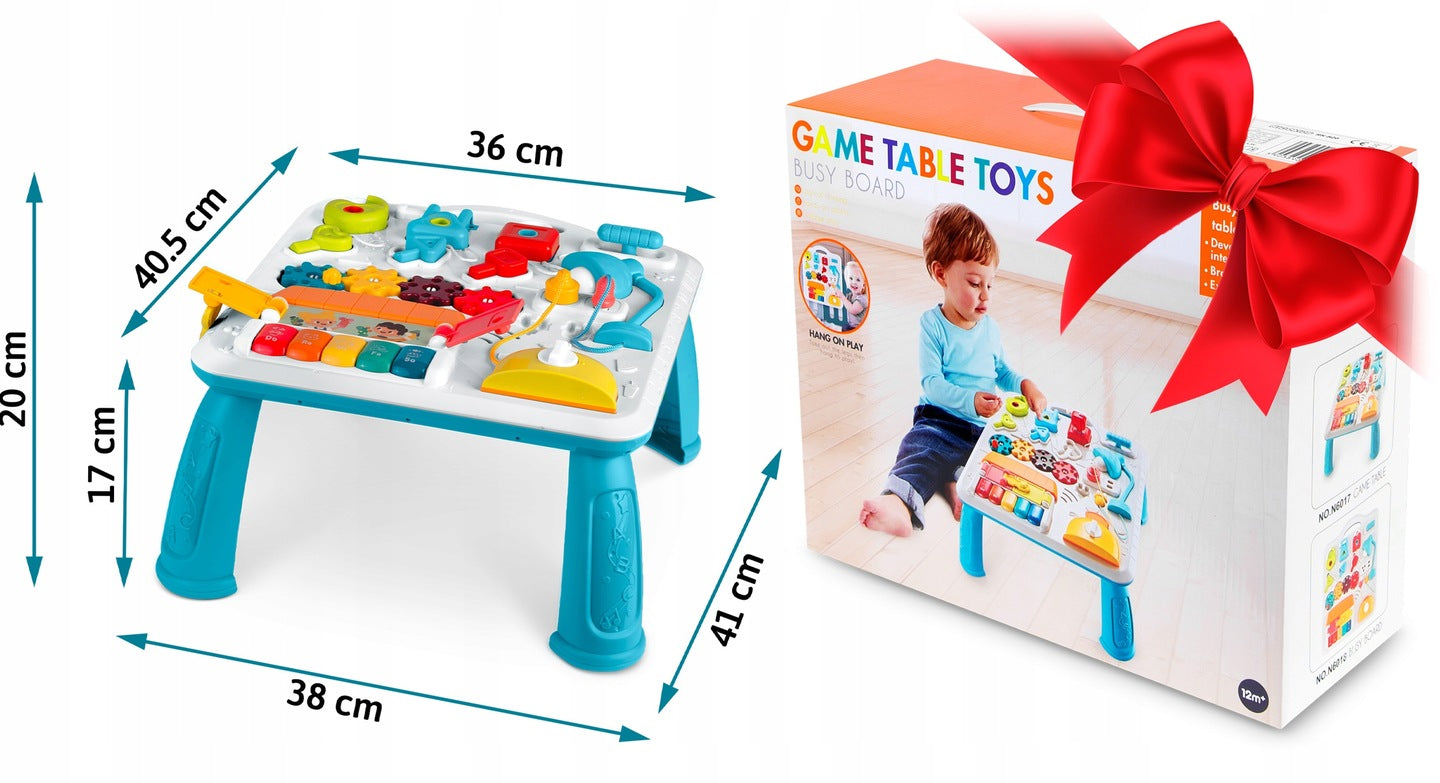 Masuta Interactiva Muzicala 5in1 idealSTORE, Include Pian Colarat cu Diverse Sunete, Panou Detasabil, Lampa Intermitenta cu Sunet, Volum Reglabil, Dezvolta Imaginatia Copilului