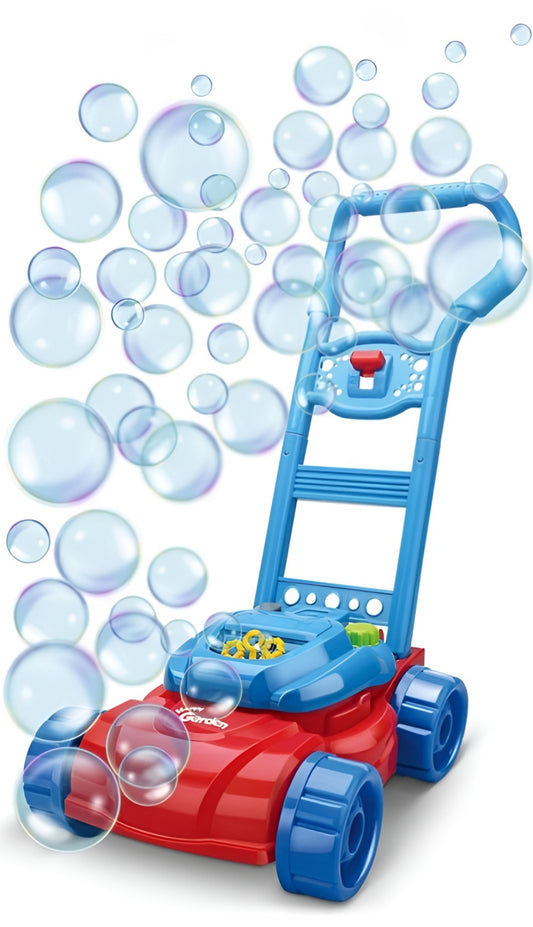 Aparat de facut Balonase de Sapun Happy Child IdealStore, Stil Masina de Tuns Iarba, Ideala Pentru Copii, Dezvolta Abilitatile Motorii si Coordonarea, Dimensiune 24x31x48 cm, Culoare Albastru-Rosu