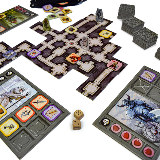 Joc de Societat-Karak idealSTORE, Include 80 de Catacombe, Figurine Eroi, Carti, Plase de Inventar, Jetoane Monstrii, Cufere, Schelete, Razboinici, Sobolani, Mumii, Zaruri, Manual Instructiuni