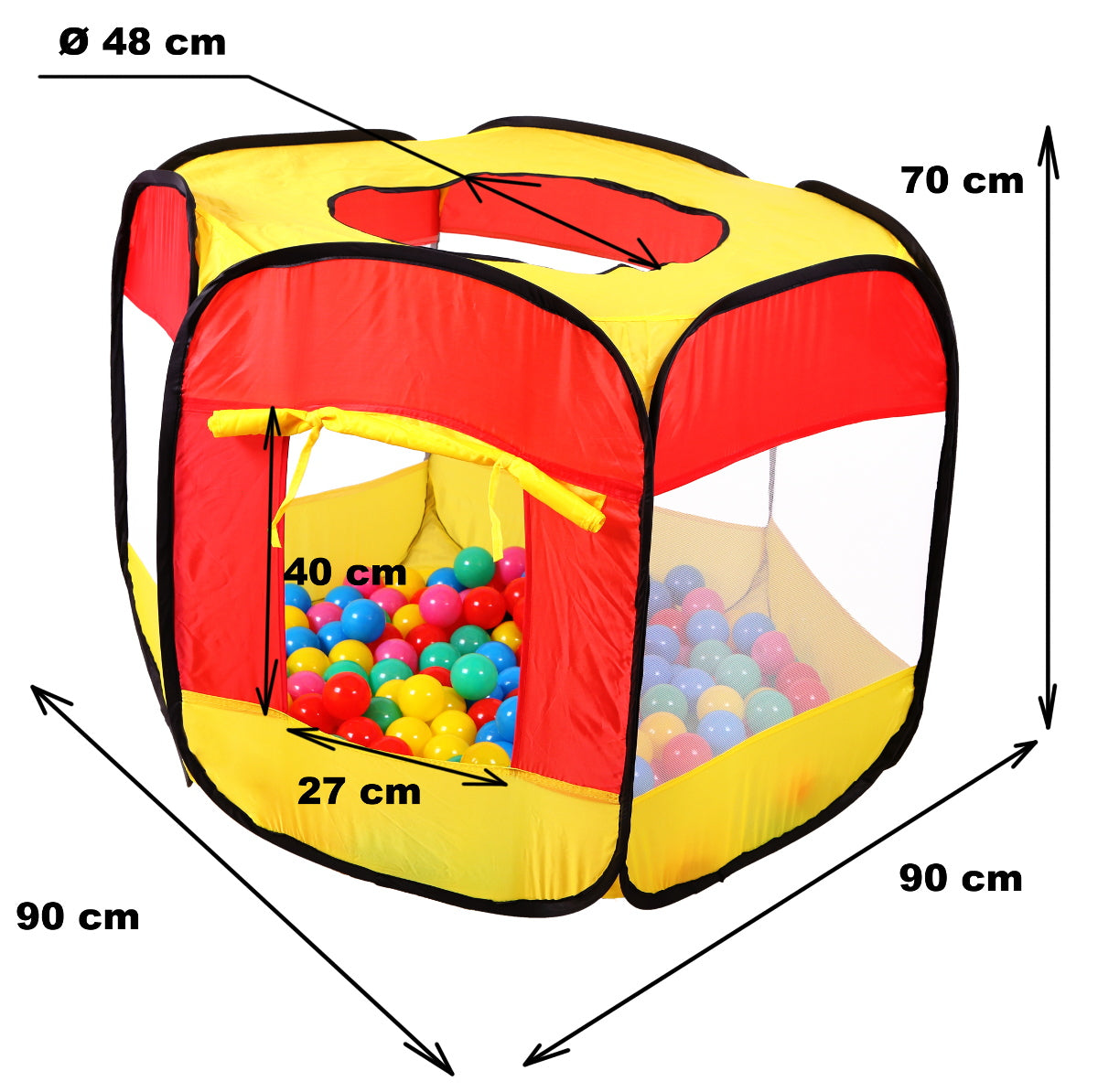Cort de joaca pentru copii IDL Sweet Summer Fun ce garanteaza ore intregi de distractie, Dimensiune : 70cm Inaltime x 90 latime x 90 lungime, Usor de asamblat si montat, Fabricat din material sintectic si durabil alaturi de 100 BILE