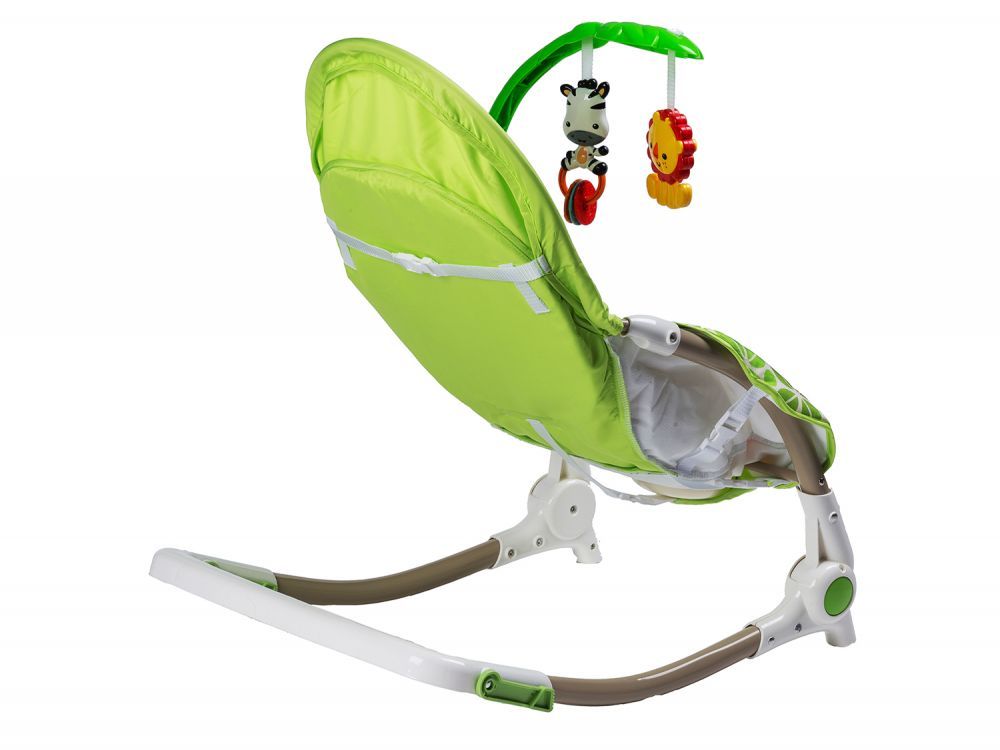 Balansoar IDL Junior Jungle cu Vibratii si Muzica, Culoare Verde-Alb, Material Moale pentru un confort sporit, Rezistenta indelungata, Accesorizat cu jucarii
