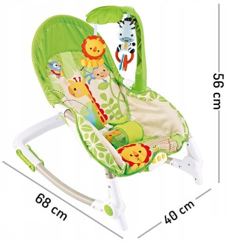 Balansoar IDL Junior Jungle cu Vibratii si Muzica, Culoare Verde-Alb, Material Moale pentru un confort sporit, Rezistenta indelungata, Accesorizat cu jucarii