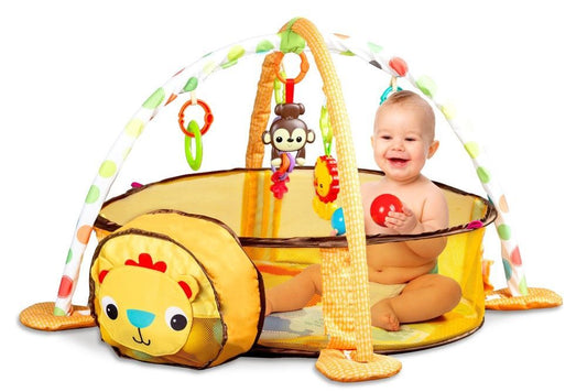 Centru de activitati interactiv IDL, Micul Leu cu 30 de bile colorate, Accesorizat cu jucarii simbolice in miscare, Permite dezvoltarea imaginatiei si stimuleaza capacitatea de concentrare a micutilor, Galben