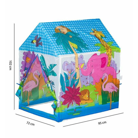 Cort de Joaca pentru Copii Animal Print idealSTORE, Dimensiuni 95 x 71 x 101 cm, Material Poliester, Constructie Solida din Plastic, Culori vii, Antreneaza Agilitatea Copilului tau de la o Varsta Frageda