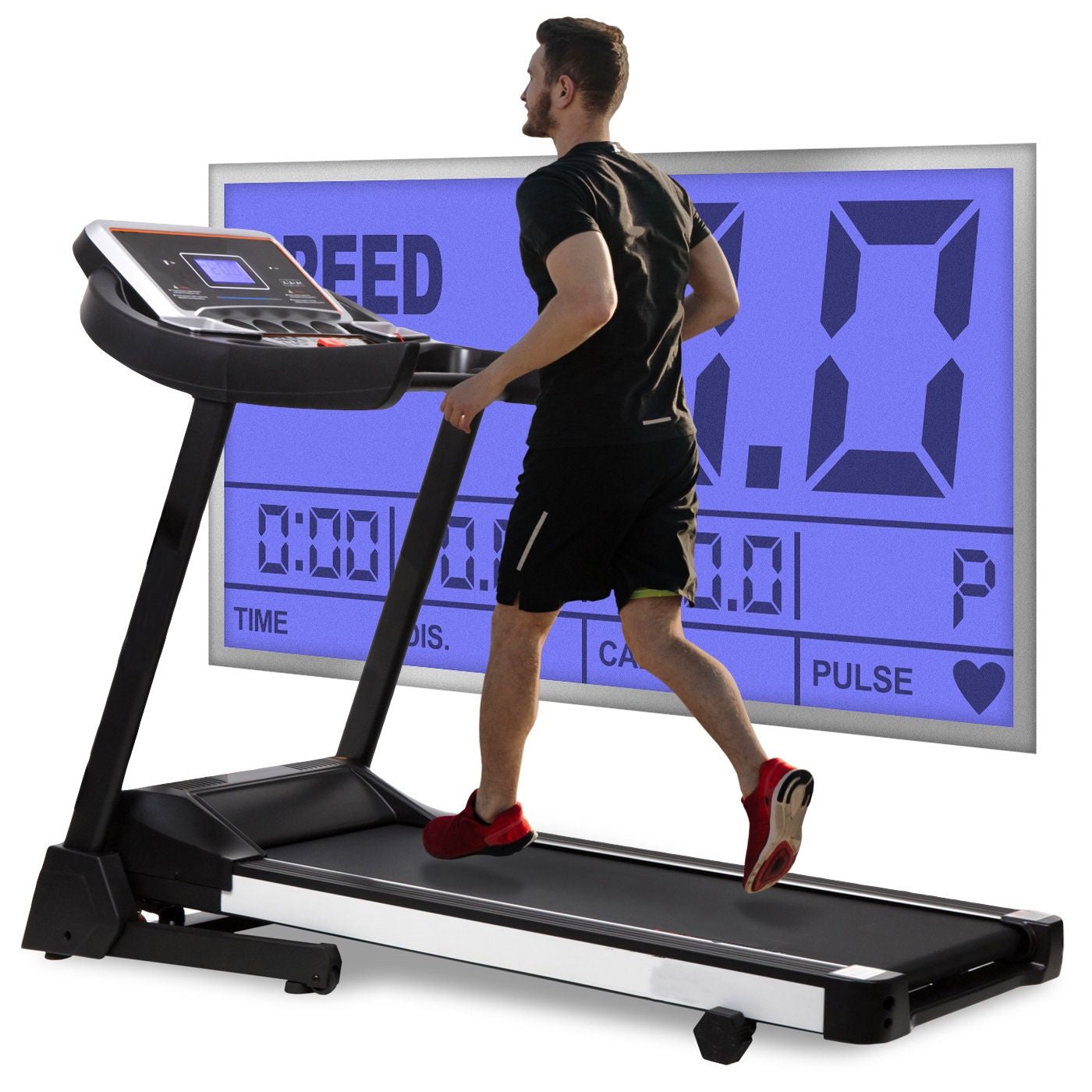 Banda de Alegart Electrica RunMax idealStore, Motor 3.5CP, 12 Programe de Antrenament, Functie FAT, Senzor Ritm Cardic pe Manere, Sistem de Inclinare in 3 Trepte, Viteza Max 18km/h, Capacitate Max 130Kg, Pliabila, Roti Pentru Transport