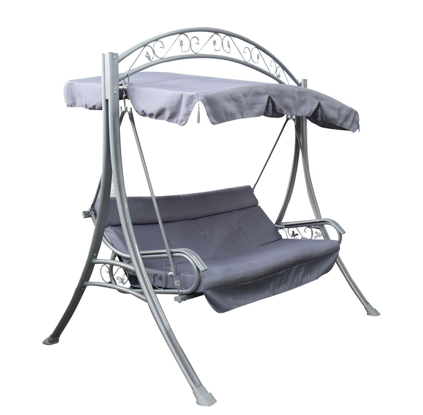 Leagan/Balansoar pentru gradina idealSTORE Cheerful Memories, Capacitate de 3 persoane, Dimensiuni 207 x 145 x 201 cm, Structura din otel, Rezistent la razele solare si apa, Capacitate maxima 240kg