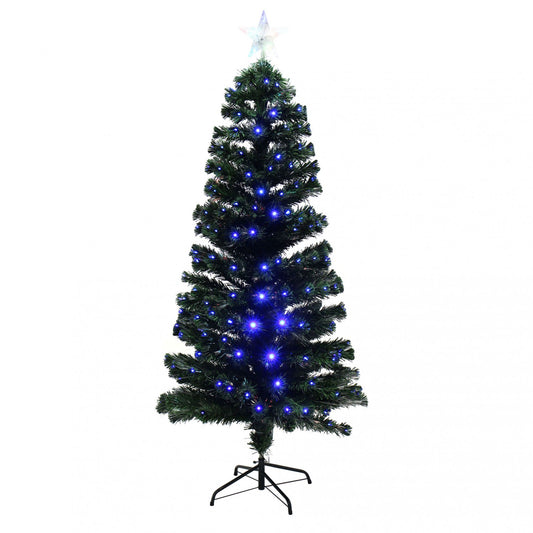 Brad de Craciun Verde Artificial cu fibra optica si stativ, Inaltime 180cm, Leduri Culoare Albastra, 230 leduri albastre, usor de instalat si folosit pentru o ambienta de neuitat, Stativ incorporat, Steluta pentru varf Cadou
