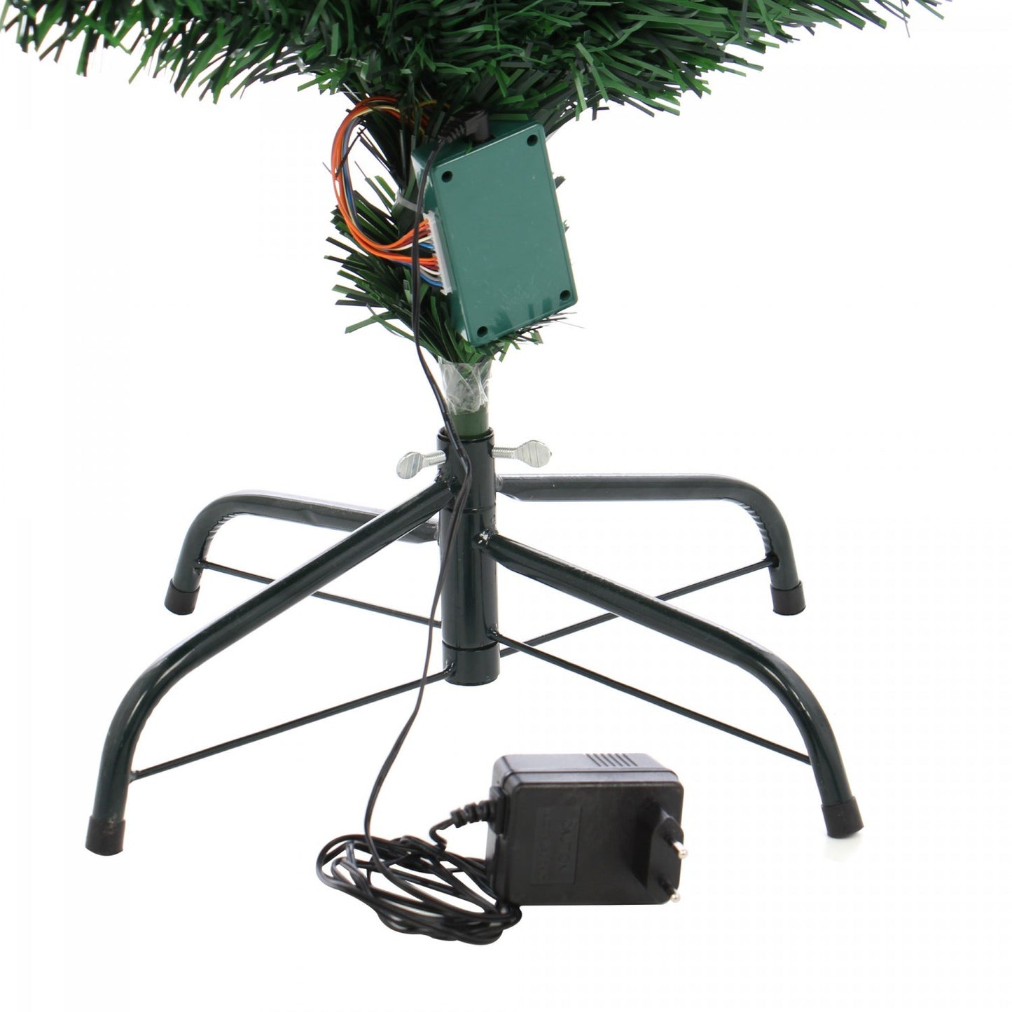 Brad de Craciun Verde Artificial cu fibra optica si stativ, Inaltime 250cm, Leduri Albastre, 300 leduri incorporate, usor de instalat si folosit pentru o ambienta de neuitat, Stativ incorporat, Steluta pentru varf Cadou