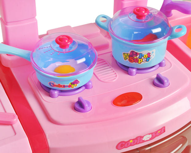 Bucatarie multifinctionala cu Supermarket Mica Mea Bucatareasa XL pentru copii, sunete si lumini, 65 cm Inaltime, accesorii incluse, ceas, instrumente pentru gatit, aragaz, supermarket, Culoare Roz