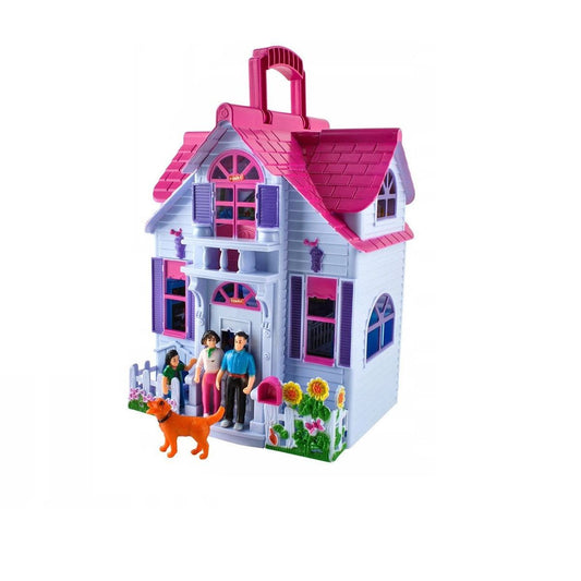 Casuta de Papusi idealSTORE PINK FAMILY VILLA, Dimensiuni 46 x 25 x 15 cm, Echipata cu mobilier si 18 Accesorii inedite, 4 Camere decorate in stil diferit, Diversifica jocul de rol