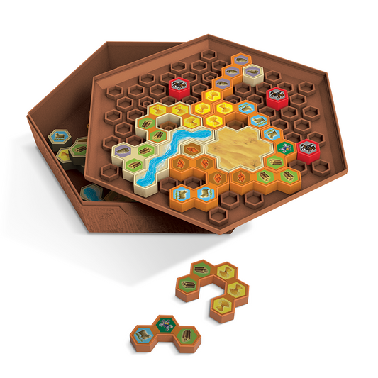 Joc de Societate CATAN - Logic Puzzle, idealSTORE Include 40 de Carti Puzzle, 5 Piese Hot, 5 Piese Cavaler, 5 Piese Asezari, 5 Piese Orase, 2 Piese Rau, 1 Piesa Desert, Manual de instructiuni